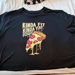 Black Graphic Tee with Pizza Design